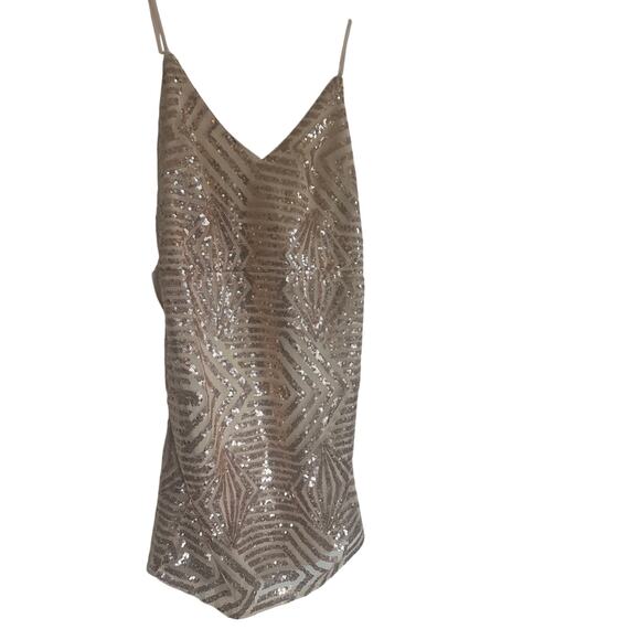 Lulus Women's M Champagne Sequin Asymmetrical Cami  Elegant Party Dress - Picture 13 of 14